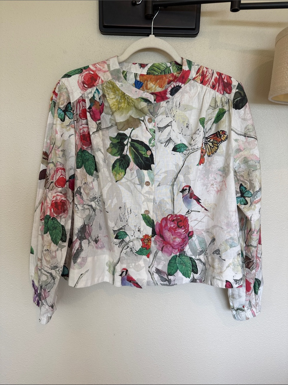 Anthropologie Yuvita Floral Bird Print Women's Linen Jacket - Large - Picture 7 of 7